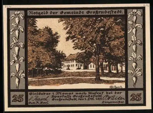 Notgeld Grossrudestedt 1921, 25 Pfennig, Partie im Park