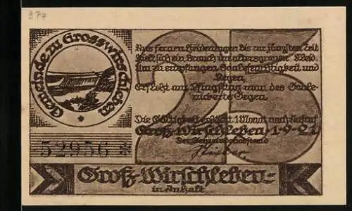 Notgeld Gross-Wirschleben in Anhalt 1921, 25 Pfennig, Anwohner in Tracht beim Saaletanz