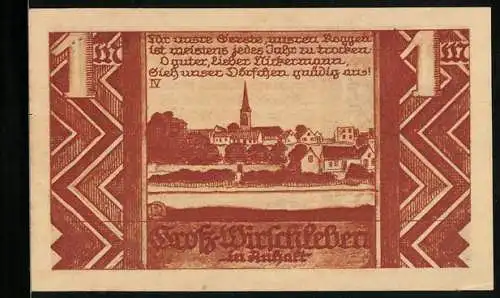 Notgeld Gross-Wirschleben in Anhalt 1921, 1 Mark, Ortsansicht mit der Kirche