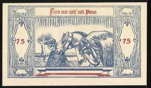 Notgeld Gr. Nordende 1921, 75 Pfennig, Ein Mann mit zwei Pferden