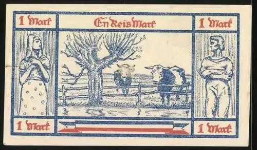 Notgeld Gr. Nordende 1921, 1 Mark, Zwei Ochsen auf der Weide