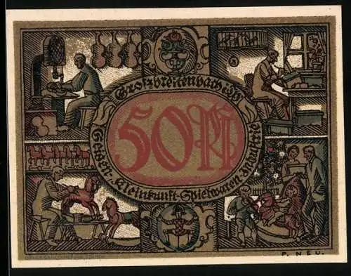 Notgeld Grossbreitenbach i. Th., 50 Pfennig, Die Spielzeugmanufaktur