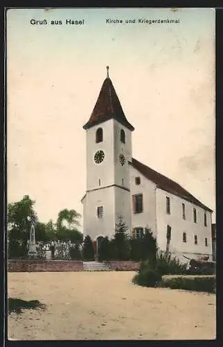 AK Hasel, Kirche und Kriegerdenkmal
