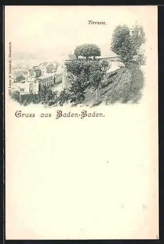 AK Baden-Baden, Ortspartie mit Terrasse