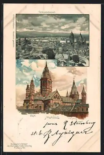 Künstler-AK Carl Münch: Mainz, Blick zum Dom, Totalansicht über die Dächer
