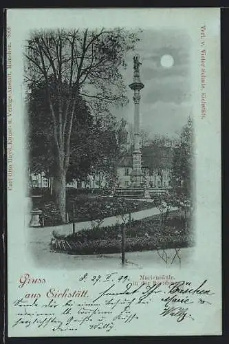 Mondschein-AK Eichstätt, Mariensäule in der Residenz