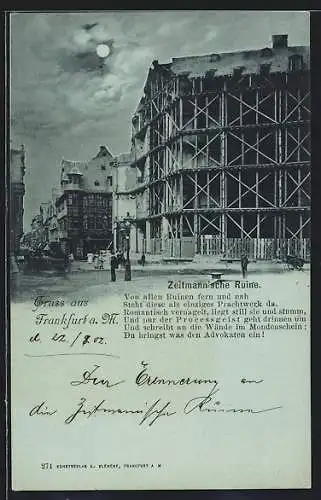 Mondschein-AK Frankfurt a. M., Zeitmann`sche Ruine