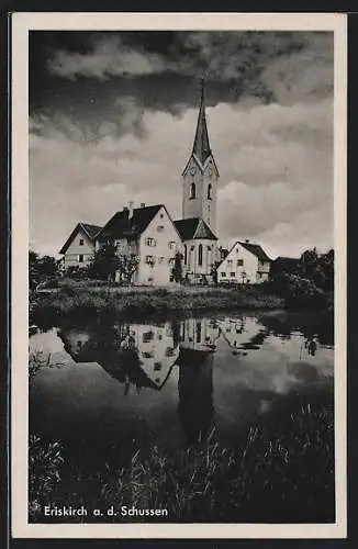 AK Eriskirch a. d. Schussen, Uferpartie mit Kirche
