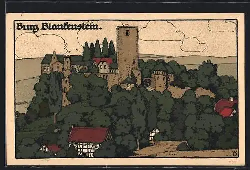 Steindruck-AK Hattingen / Ruhr, Blick zur Burg Blankenstein