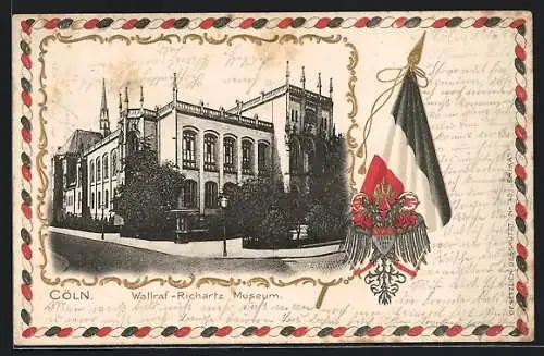 Passepartout-Lithographie Köln, Wallraf-Richartz-Museum, Wappen und Fahne