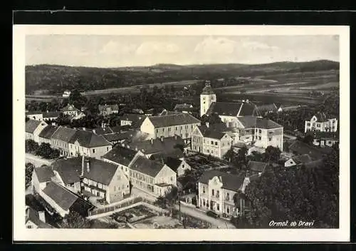 AK Ormoz ob Dravi, Teilansicht mit Fernblick aus der Vogelschau