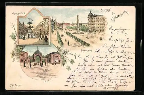 Lithographie Kiobenhavn, Frihedsstötten, Tivoli & Amagertorv
