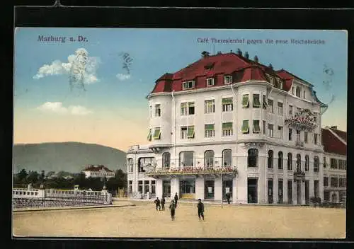 AK Marburg a. Dr., Café Theresienhof gegen die neue Reichsbrücke