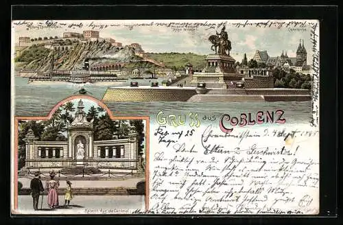 AK Koblenz, Kaiserin Augusta-Denkmal, Festung Ehrenbreitstsein und Provinzial-Denkmal Kaiser Wilhelm I.