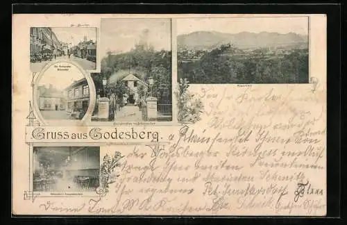 AK Godesberg, Altes Restaurant Schumacher, Hotel Blinzler, Ortsansicht