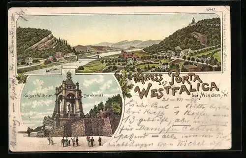 AK Porta Westfalica, Totalansicht, Kaiser-Wilhelm-Denkmal, Um 1900