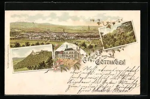 Lithographie Göttingen, Rohns, Rathaus und Plesse