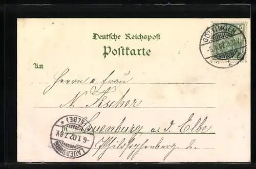 Lithographie Göttingen, Rohns, Rathaus und Plesse