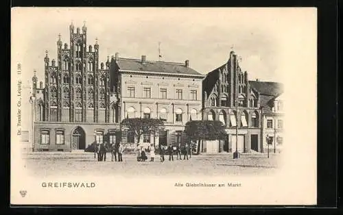 AK Greifswald, Alte Giebelhäuser am Markt