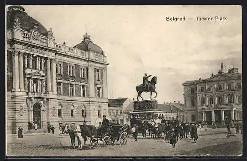 AK Belgrad, Kutschen am Theater-Platz
