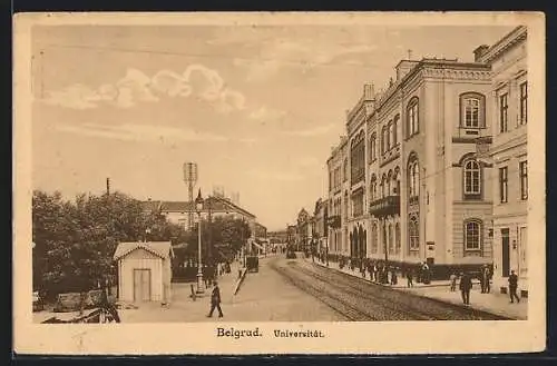 AK Belgrad, Blick auf Universität, Strassenbahn