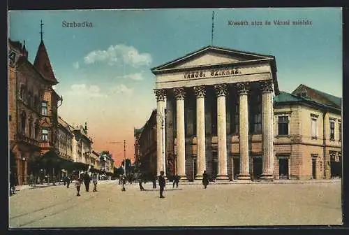 AK Szabadka, Kossuth utca es Varosi szinhaz, Strassenpartie