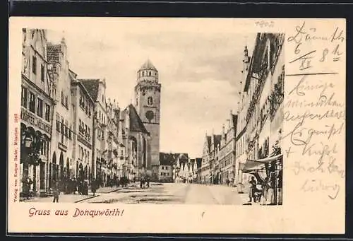 AK Donauwörth, Strassenpartie mit Kirchturm