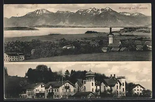 AK Rimsting am Chiemsee, Ortsansicht mit Bergpanorama