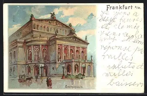 Lithographie Frankfurt /Main, Blick zum Opernhaus