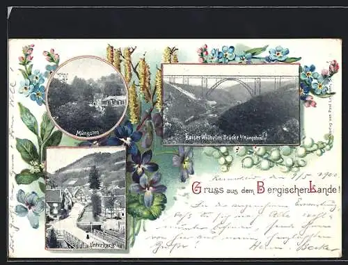 Passepartout-AK Müngsten, Kaiser Wilhelm-Brücke, Teilansichten