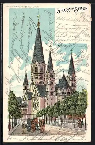 Lithographie Berlin-Charlottenburg, Die Kaiser Wilhelm-Gedächtniskirche