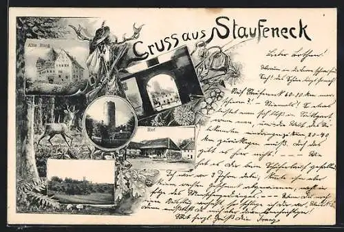 AK Salach, Burg Staufeneck, Hof, Turm und Tor