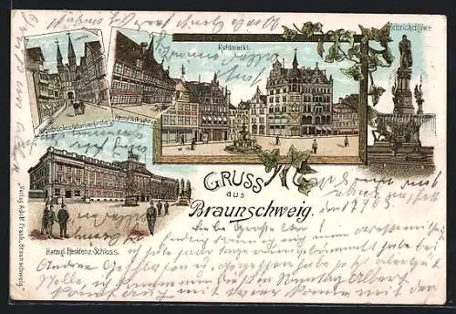 Lithographie Braunschweig, Ortsansicht mit Kohlmarkt