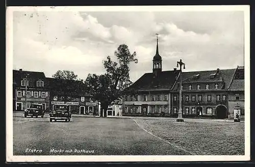 AK Elstra, Markt mit Rathaus