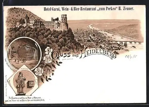 Lithographie Heidelberg, Hotel Garni, Wein- & Bier-Restaurant zum Perkeo