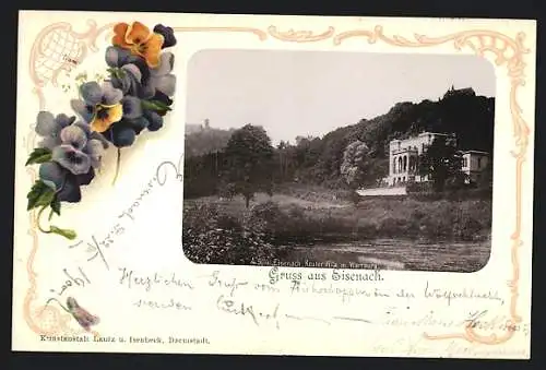 AK Eisenach, Reuter Villa m. Warrburg, Stiefmütterchen