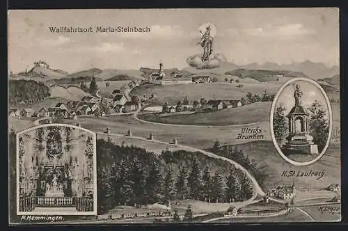 Künstler-AK Eugen Felle: Maria-Steinbach, Ulrichs-Brunnen, H. St. Lautrach, Innenansicht der Kirche