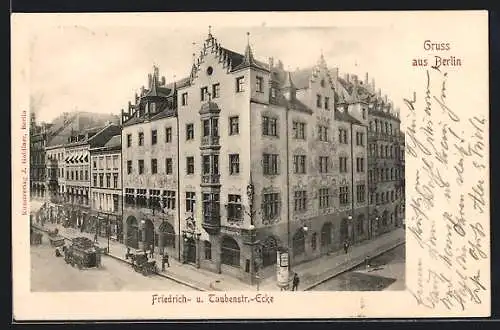 AK Berlin, Litfasssäule in der Friedrichstrasse Ecke Taubenstrasse