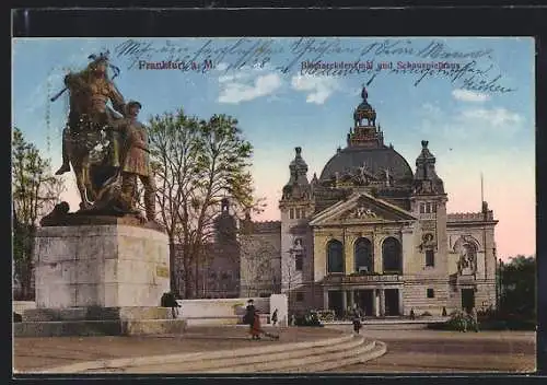 AK Frankfurt a. M., Bismarckdenkmal und Schauspielhaus