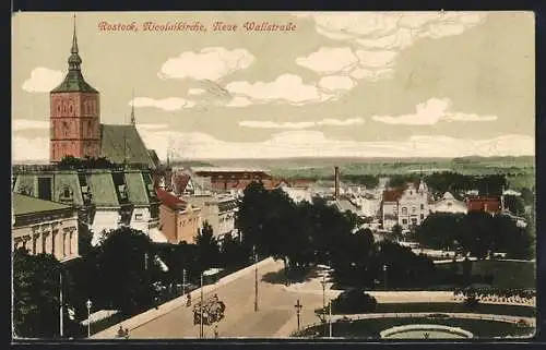 AK Rostock, Nicolaikirche und Neue Wallstrasse