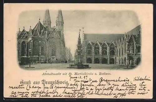 AK Braunschweig, Altstadtmarkt, St. Martinikirche und Rathaus