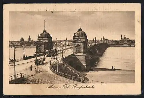 AK Mainz a. Rh., Brücke mit Strassenbahn
