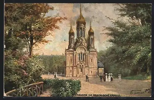 Künstler-AK Wiesbaden, Griechische Kapelle