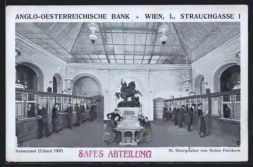 AK Wien, Anglo-Oesterreichische Bank Strauchgasse 1, Kassensaal mit St. Georgstatue