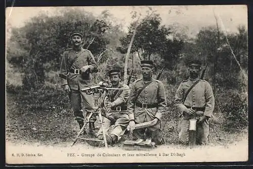 AK Fez, Groupe de Coloniaux et leur mitrailleuse à Dar Dbibagh