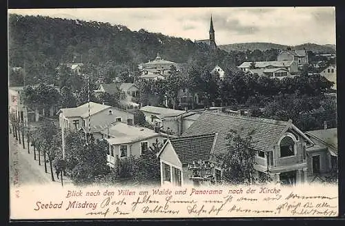 AK Misdroy, Blick nach den Villen am Walde und Panorama nach der Kirche