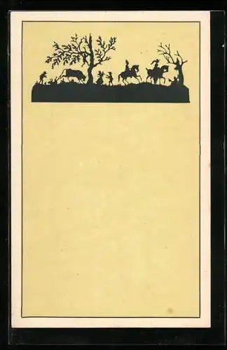 Künstler-AK Kunstwart: Reiter, Menschen und Kuh auf einer Landstrasse