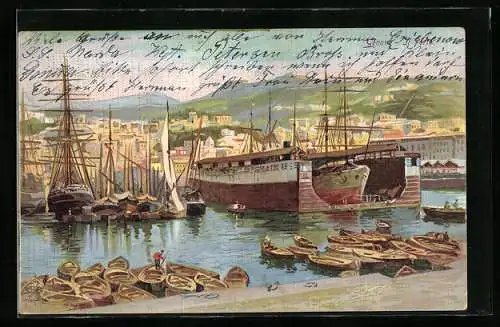 Lithographie Genova, il Porto, Hafen