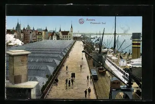 AK Anvers, Promenoir Sud, Hafen mit Dampfer