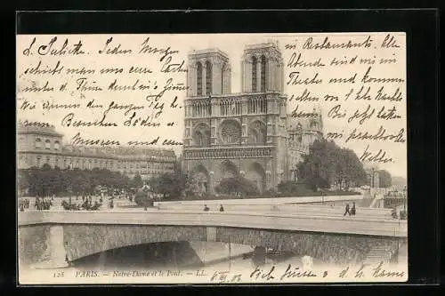 AK Paris, Cathédrale Notre-Dame et le Pont
